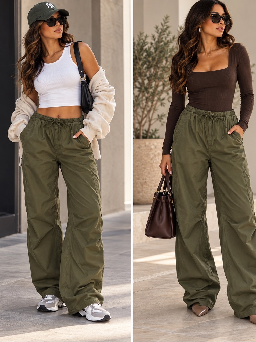 Tna Aritzia Olive Wide-Leg Utility Pants - Women XL